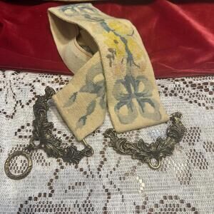 Antique Victorian Style Butler's Floral Ornate Tapestry Brass Bell Pull